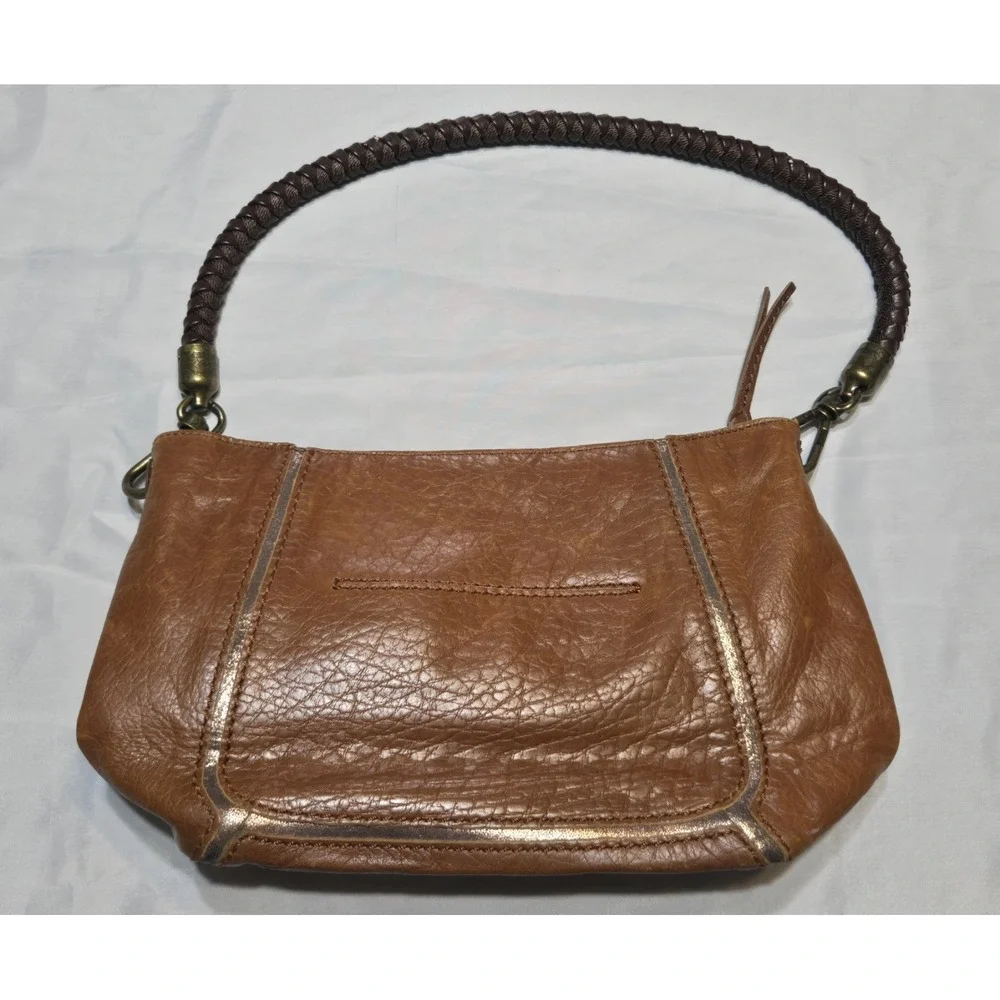 The Sak Leather Hobo Handbag Braided Strap Bronze Metallic Accent Pockets Zip - Picture 5 of 11